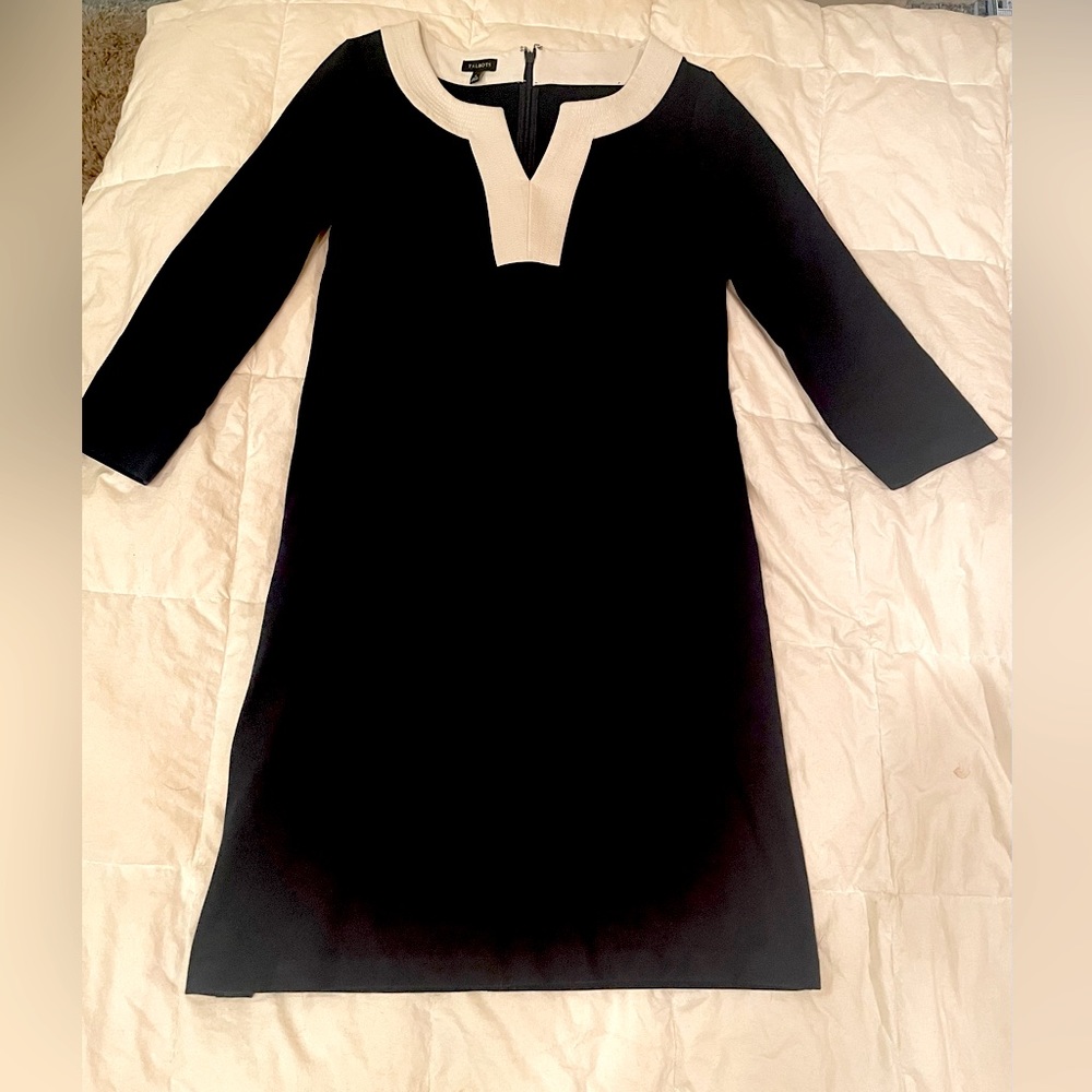 Navy and ivory work dress with 3/4 sleeves